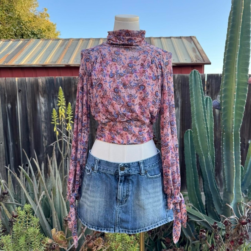 Free People Pink Floral High-Neck Blouse